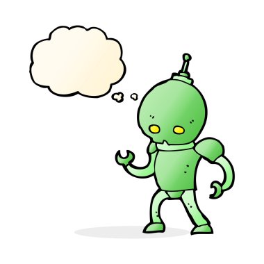 Düşünce baloncuklu uzaylı robot.