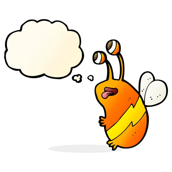 Kreslená vtipná včela s myšlenkovou bublinou — Stockový vektor