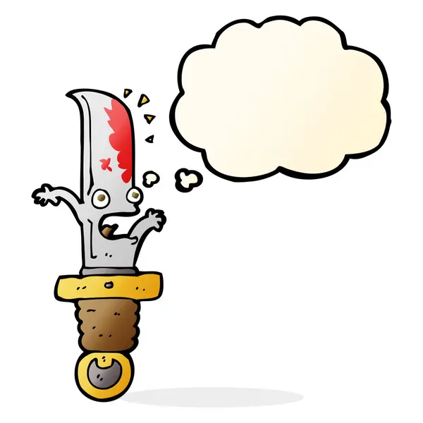 Cartoon frightened knife with thought bubble — Stock Vector