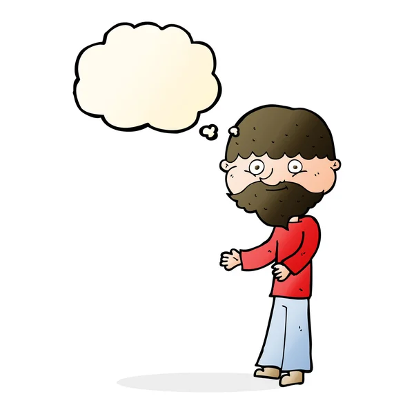 Dibujos animados hombre barbudo feliz con burbuja de pensamiento — Archivo Imágenes Vectoriales