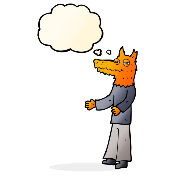 Cartoon fox homem com bolha de pensamento —  Vetores de Stock