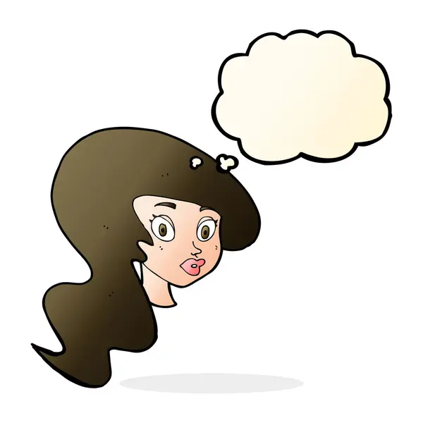 Cartoon pretty female face with thought bubble — Stock Vector