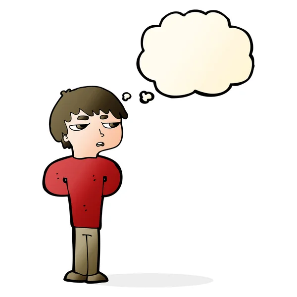 Καρτούν αντικοινωνικό αγόρι με φούσκα σκέψης — Διανυσματικό Αρχείο