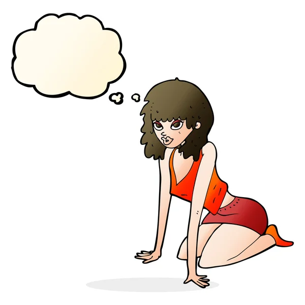 Mujer de dibujos animados en pose sexy con burbuja de pensamiento — Vector de stock