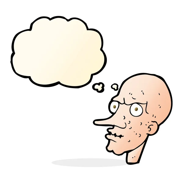 Cartoon böser alter Mann mit Gedankenblase — Stockvektor