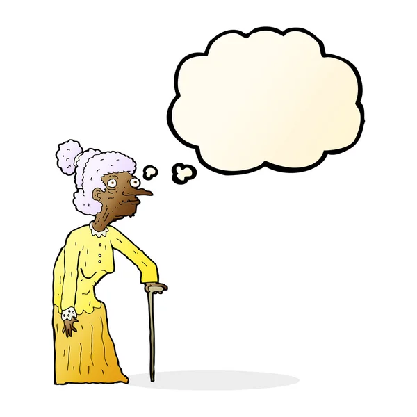 Dessin animé vieille femme avec bulle de pensée — Image vectorielle