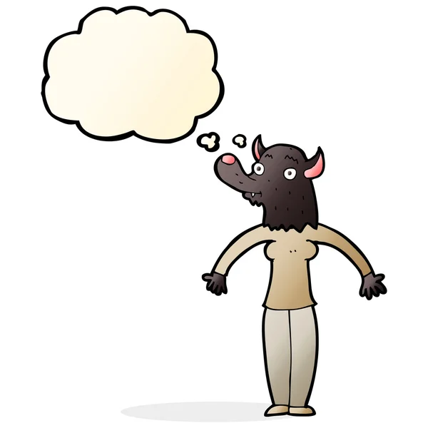 Cartoon freundliche Werwolf-Frau mit Gedankenblase — Stockvektor