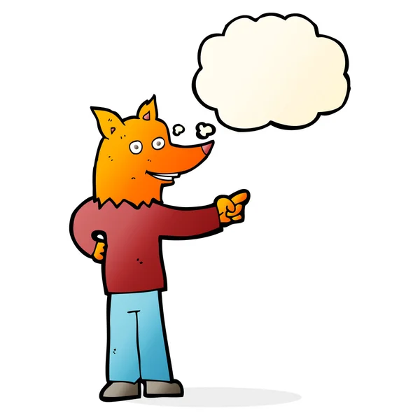 Cartoon fox man wijzen met gedachte bubble — Stockvector