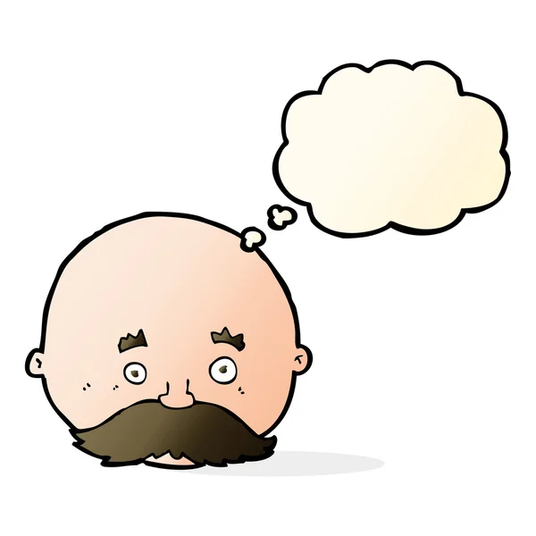 Dessin animé homme chauve avec moustache avec bulle de pensée — Image vectorielle