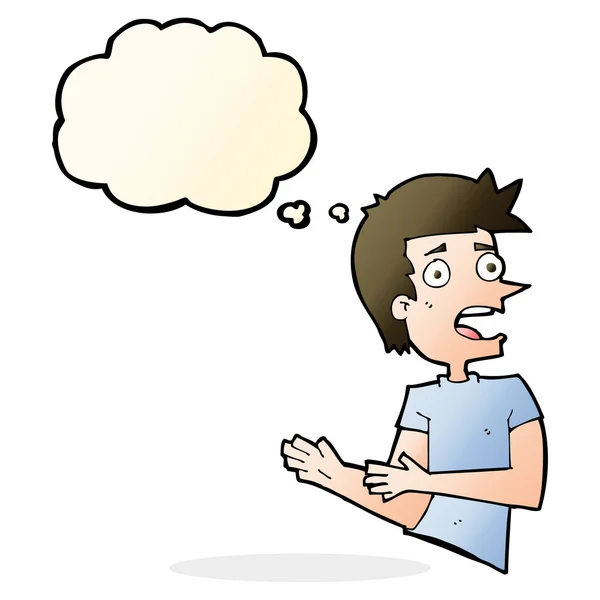 Cartoon gestresste man met gedachte zeepbel — Stockvector