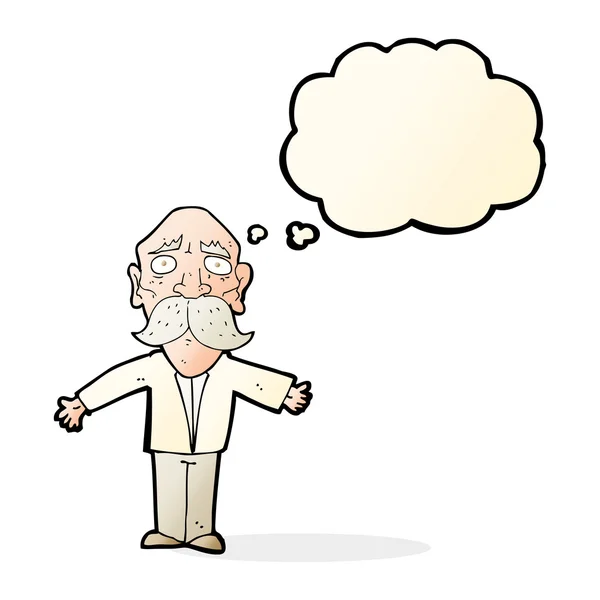 Cartoon disappointed old man with thought bubble — Stock Vector