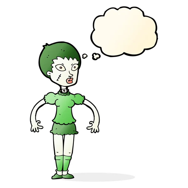 Cartoon zombie monster vrouw met gedachte zeepbel — Stockvector