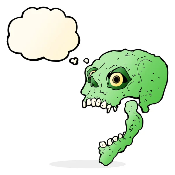 Cartoon scary skull with thought bubble — Stock Vector