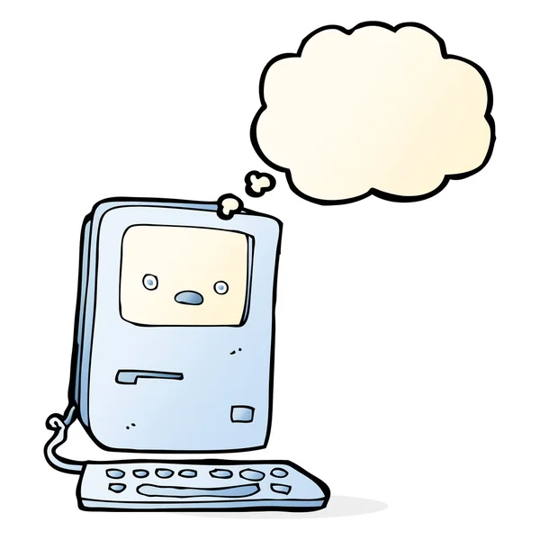 Cartoon old computer with thought bubble — Stock Vector
