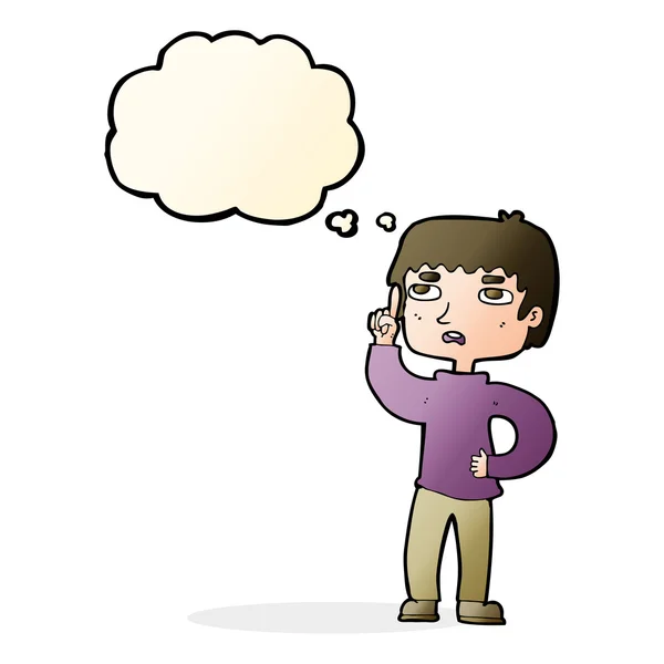 Cartoon boy with question with thought bubble — Stock Vector