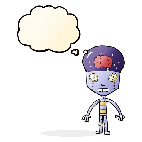 Robot raro de dibujos animados con burbuja de pensamiento — Archivo Imágenes Vectoriales