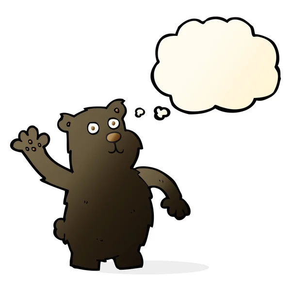 Dibujos animados ondeando oso negro con burbuja de pensamiento — Archivo Imágenes Vectoriales