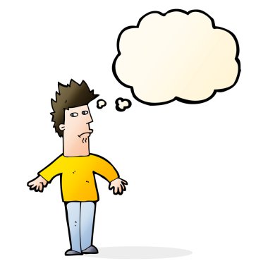 Düşünce baloncuğu olan endişeli bir adam.
