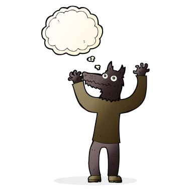 Düşünce kabarcığı olan bir kurt adam.