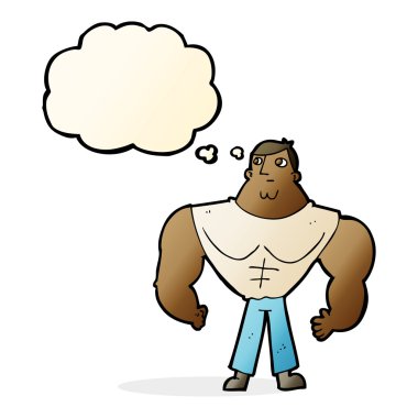 Düşünce baloncuğu olan karikatür vücut geliştirici