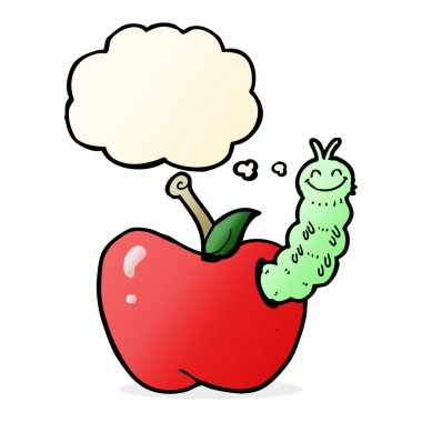 çizgi film böceği düşünce baloncuklu elma yiyor