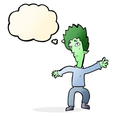 Düşünce baloncuğu olan vampir adam.