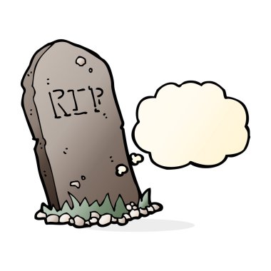 Düşünce baloncuklu ürkütücü karikatür mezarı