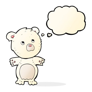 Düşünce baloncuklu komik oyuncak ayı.