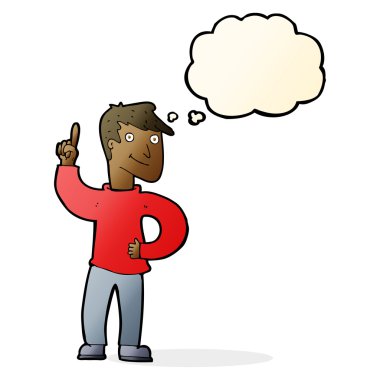 Düşünce baloncuğuyla harika bir fikri olan çizgi film adamı.