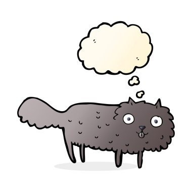 Düşünce baloncuklu tüylü kedi çizgi filmi