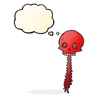 Düşünce baloncuklu ürkütücü karikatür.