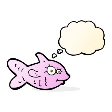 Düşünce baloncuklu mutlu balık çizgi filmi