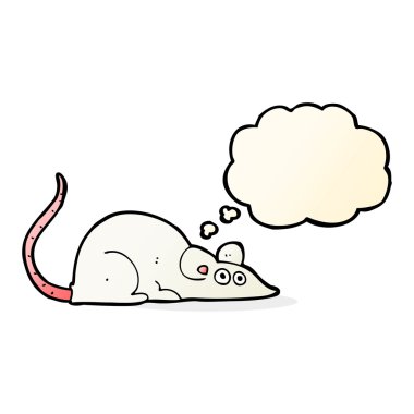 Düşünce baloncuklu çizgi film faresi