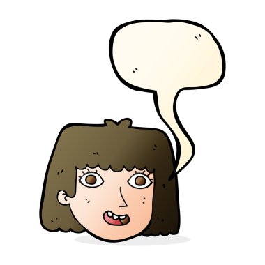 Düşünce baloncuklu mutlu kadın yüzü