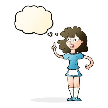 Düşünce kabarcığı olan endişeli bir kız.