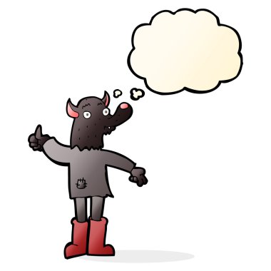 karikatür komik kurtadam düşünce balonu ile