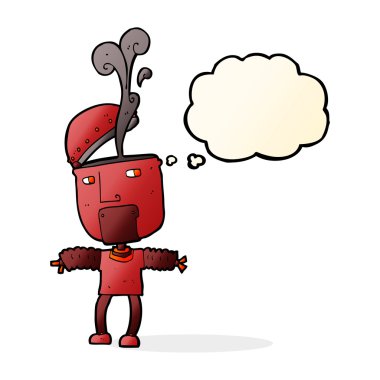 Düşünce baloncuğu ile açık kafalı komik çizgi film robotu