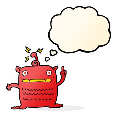 Düşünce baloncuğu olan garip bir uzaylı çizgi filmi.