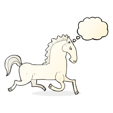 Beyaz aygır düşünce balonu ile çalışan çizgi film