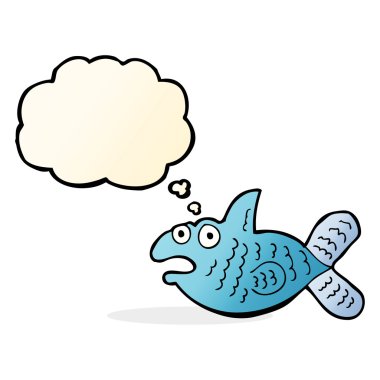 Düşünce baloncuklu çizgi film balığı