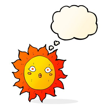 Düşünce baloncuklu çizgi film güneşi