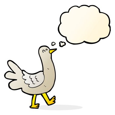 Düşünce baloncuklu yürüyen kuş.