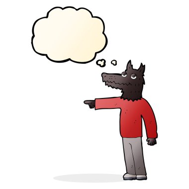 Çizgi filmdeki kurt adam düşünce balonunu işaret ediyor.