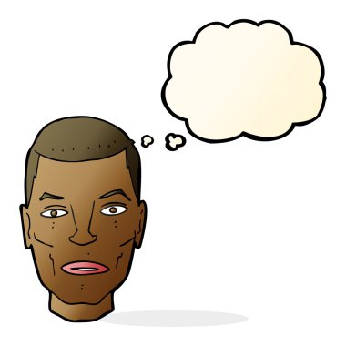 çizgi film ciddi erkek yüzü ile düşünce kabarcığı