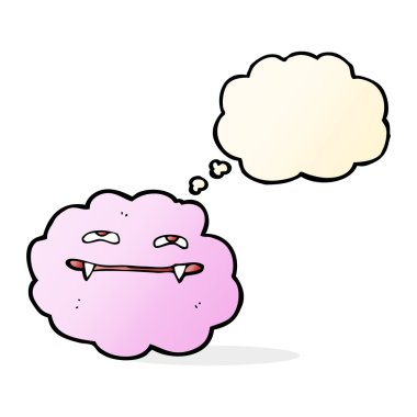 Düşünce baloncuklu pembe tüylü vampir bulutu.