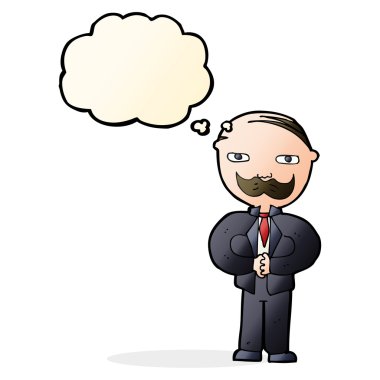 Düşünce baloncuklu bıyıklı yaşlı adam çizgi filmi.