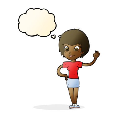 düşünce balonu ile sallayarak çizgi film kadın
