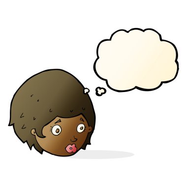 Düşünce baloncuğuyla ilgili ifadesi olan çizgi film kızı.