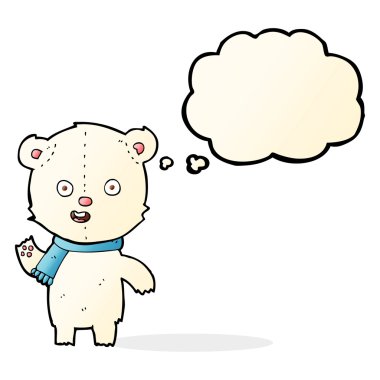 sallama kutup ayısı yavrusu eşarp ile düşünce balonu ile çizgi film