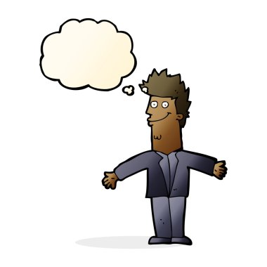 çizgi film mutlu adam düşünce baloncuğu ile kollarını açık